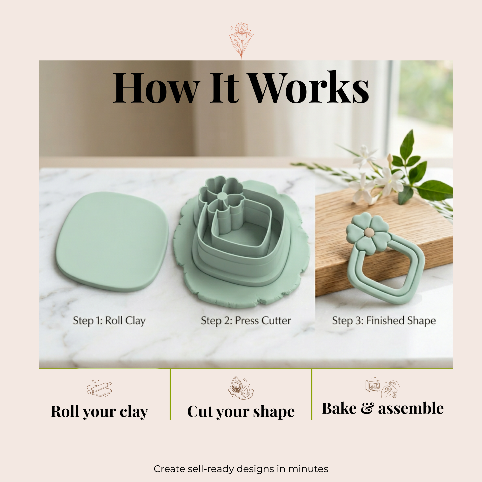 Anthi Polymer Clay Cutter | 3D Printed Floral Clay Earring Cutter | Boho Botanical Clay Tool | Jewellery Making Supplies