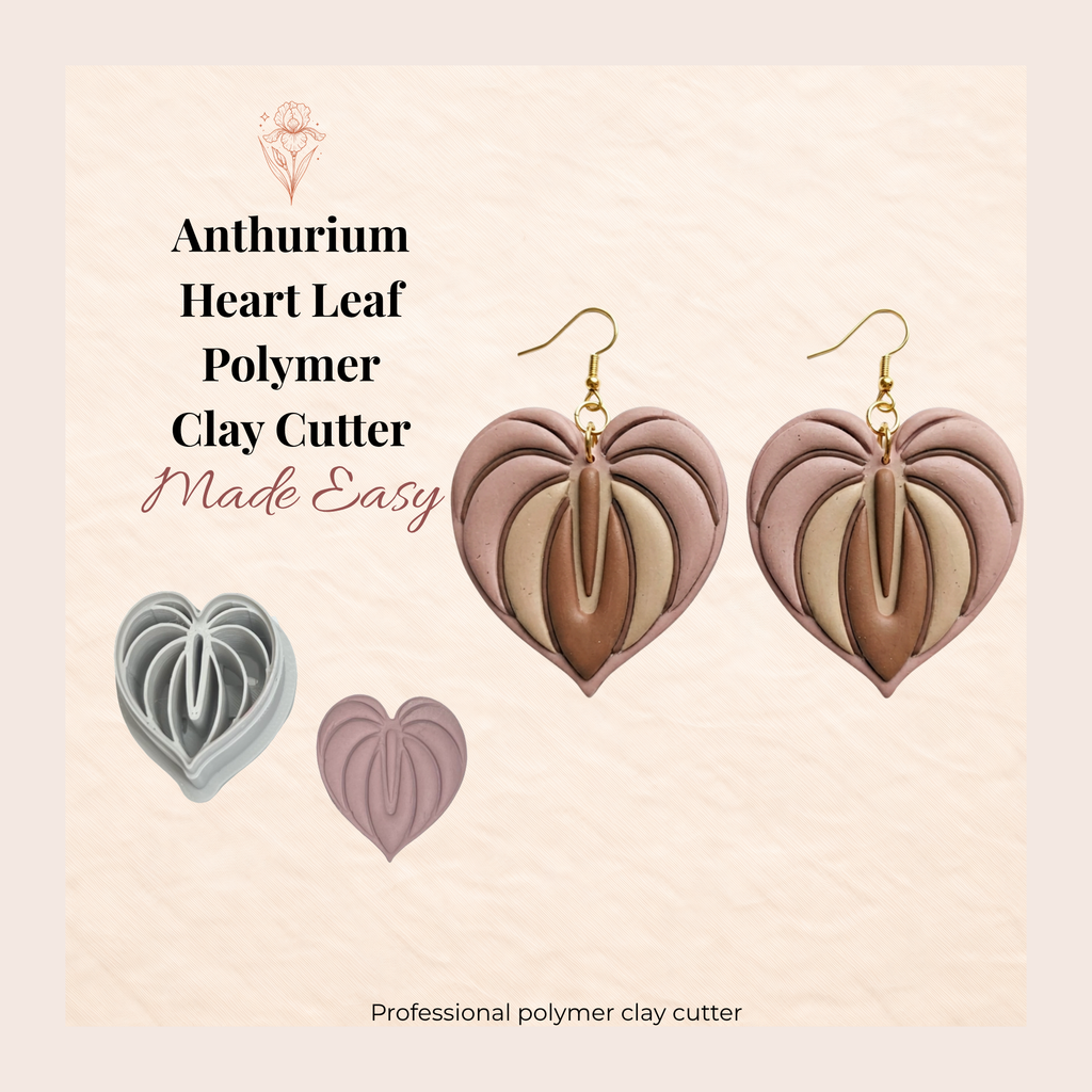 Anthurium Heart Leaf Polymer Clay Cutter 25–45mm | Tropical Botanical Earring Cutter | IrisCrafts7