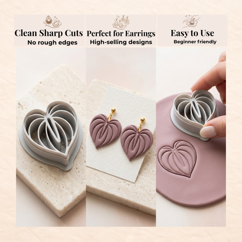 Anthurium Heart Leaf Polymer Clay Cutter 25–45mm | Tropical Botanical Earring Cutter | IrisCrafts7