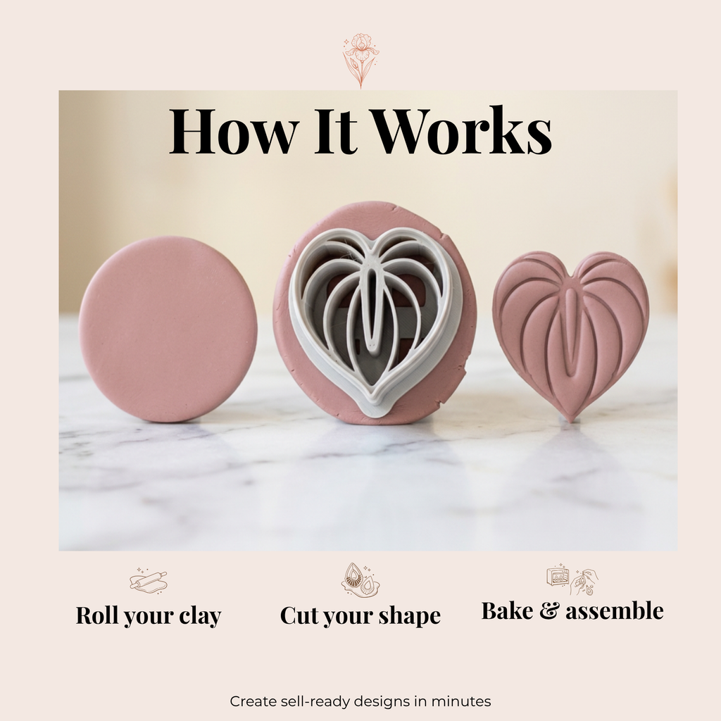 Anthurium Heart Leaf Polymer Clay Cutter 25–45mm | Tropical Botanical Earring Cutter | IrisCrafts7