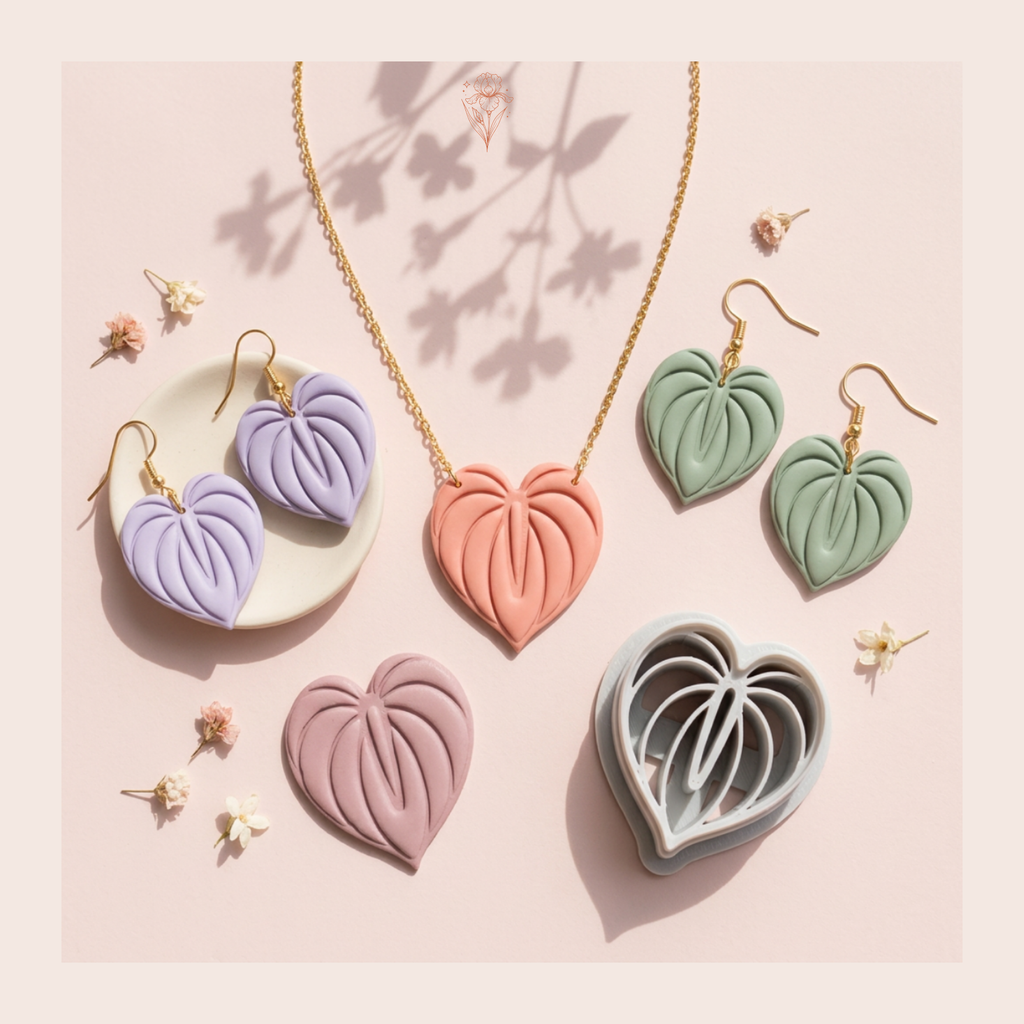 Anthurium Heart Leaf Polymer Clay Cutter 25–45mm | Tropical Botanical Earring Cutter | IrisCrafts7