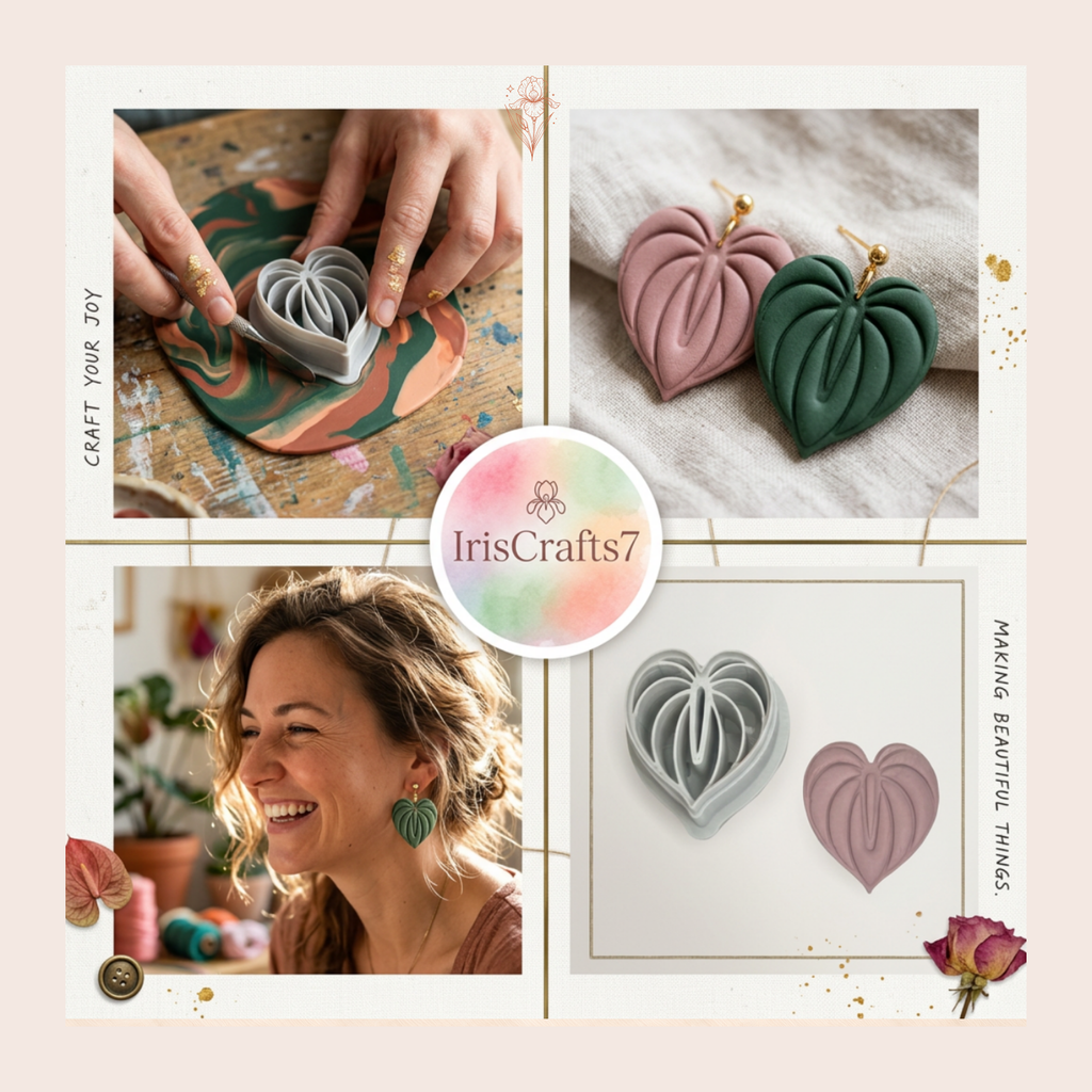 Anthurium Heart Leaf Polymer Clay Cutter 25–45mm | Tropical Botanical Earring Cutter | IrisCrafts7