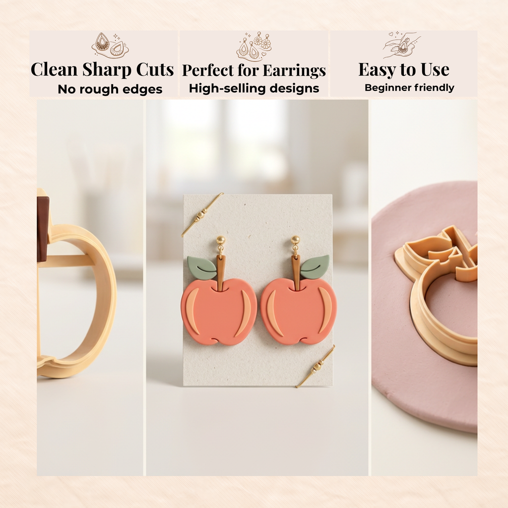 Apple 1 Polymer Clay Cutter | 25–45mm | Apple Shape Clay Cutter | Earring Jewellery Making Tool