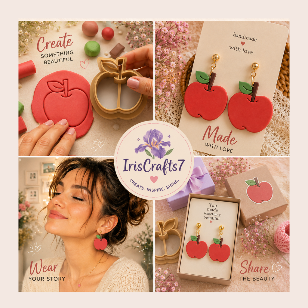 Apple 1 Polymer Clay Cutter | 25–45mm | Apple Shape Clay Cutter | Earring Jewellery Making Tool