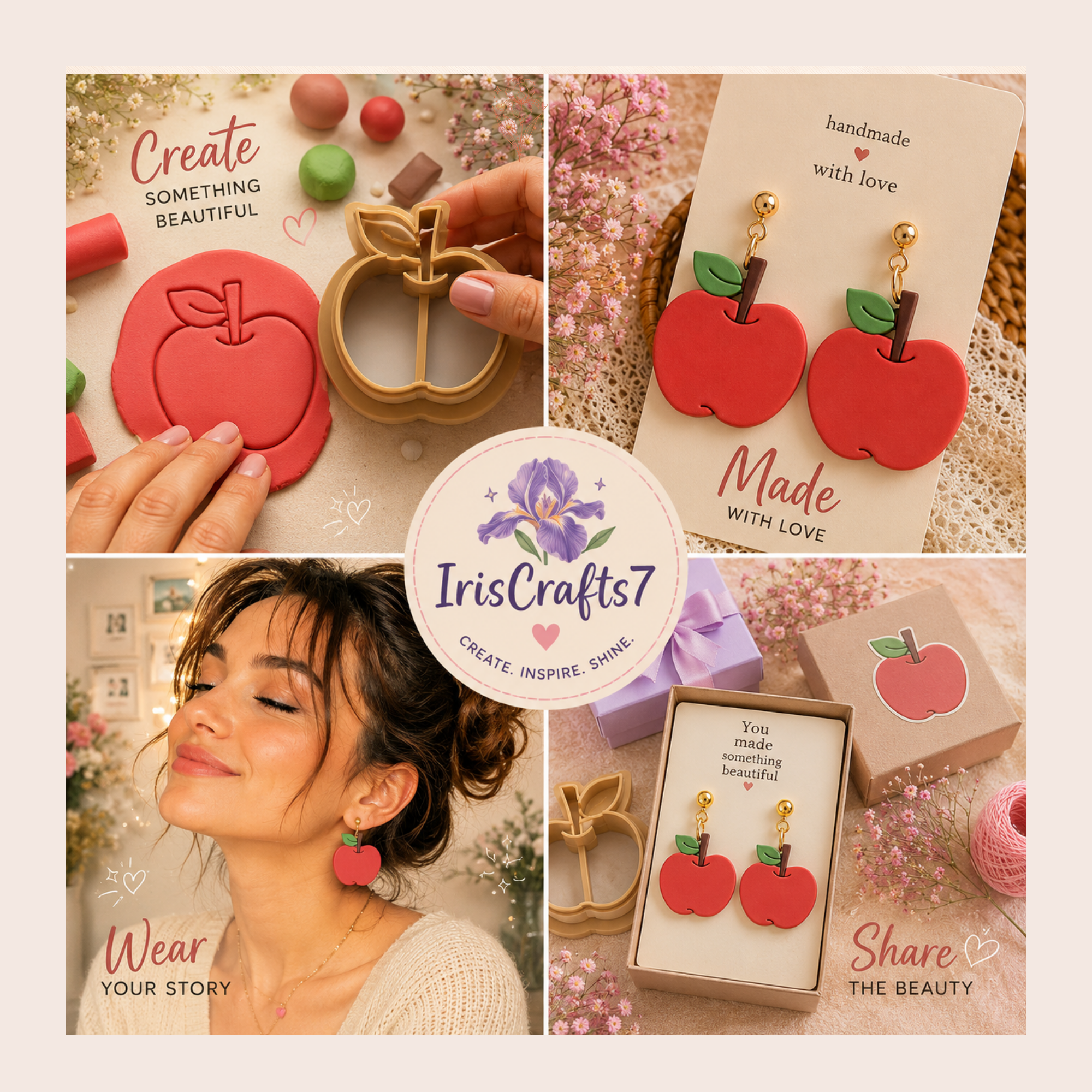 Apple 1 Polymer Clay Cutter | 25–45mm | Apple Shape Clay Cutter | Earring Jewellery Making Tool