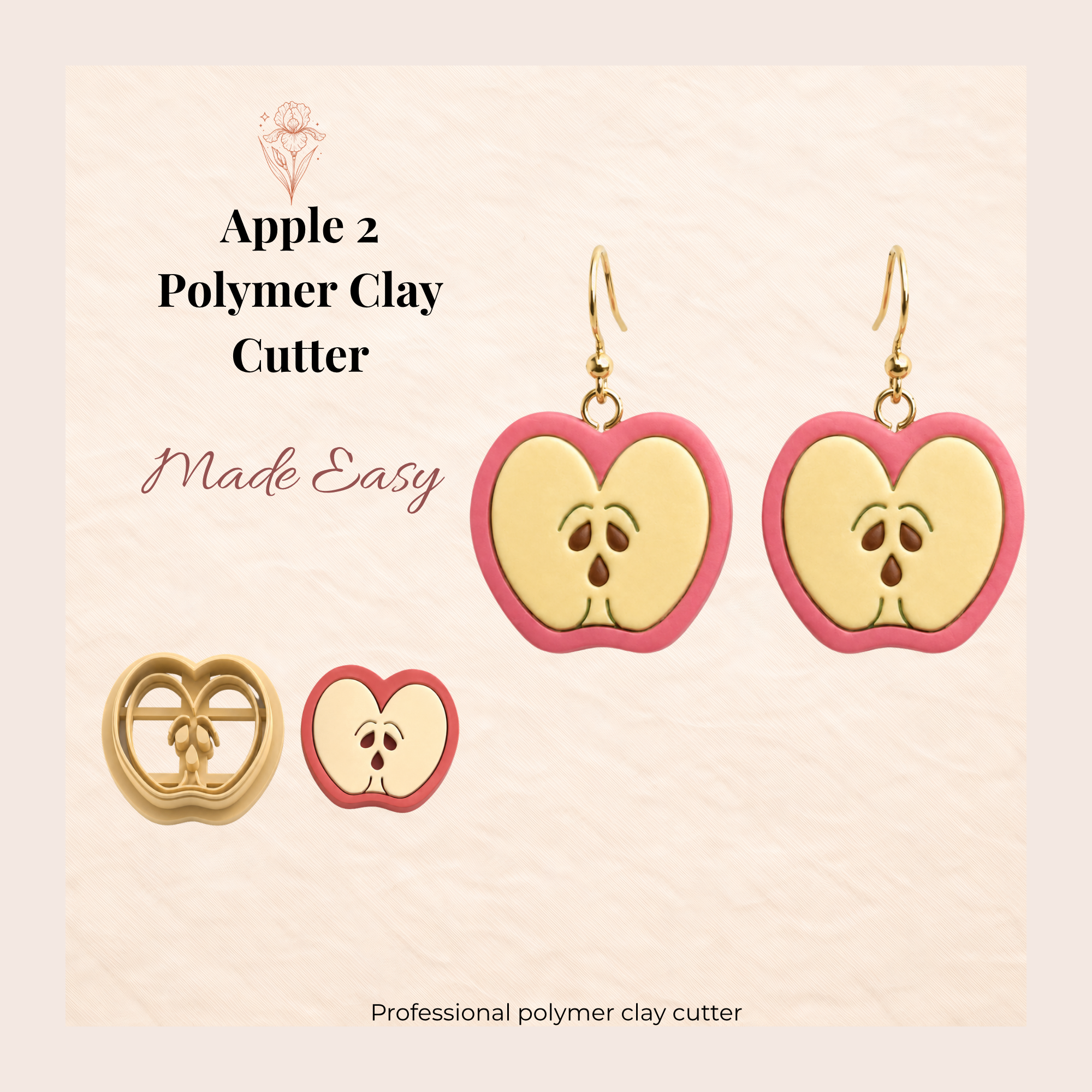 Apple 2 Polymer Clay Cutter | 25–45mm | Apple Shape Clay Cutter | Earring Jewellery Making Tool