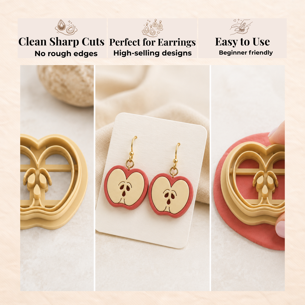 Apple 2 Polymer Clay Cutter | 25–45mm | Apple Shape Clay Cutter | Earring Jewellery Making Tool