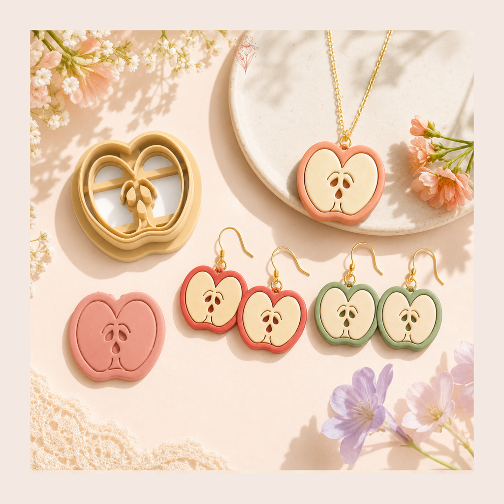 Apple 2 Polymer Clay Cutter | 25–45mm | Apple Shape Clay Cutter | Earring Jewellery Making Tool