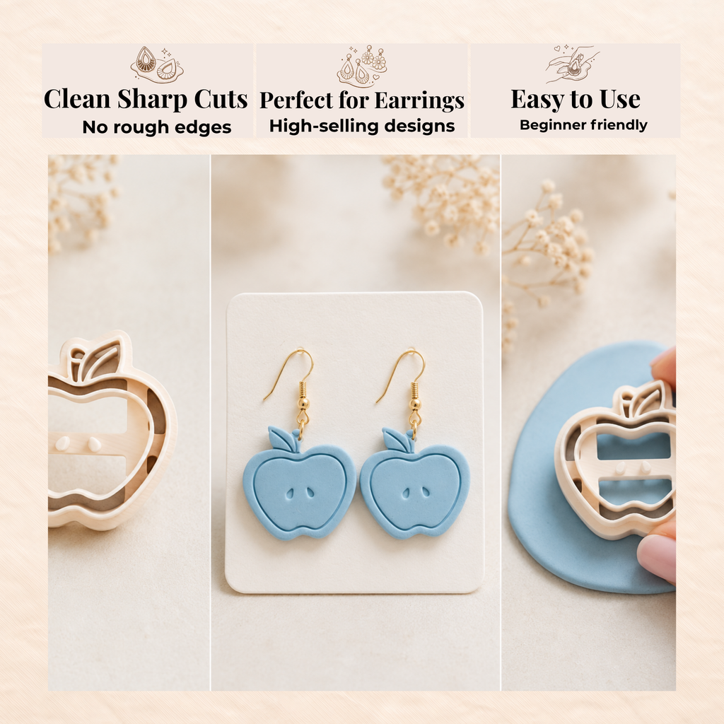 Apple 3 Polymer Clay Cutter | 25–45mm | Apple Shape Clay Cutter | Earring Jewellery Making Tool