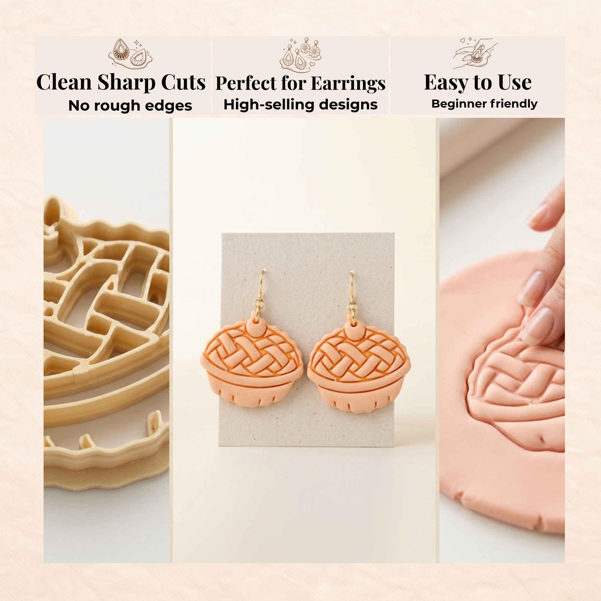 Apple Pie Polymer Clay Cutter | 25–45mm | Apple Pie Shape Clay Cutter | Earring Jewellery Making Tool