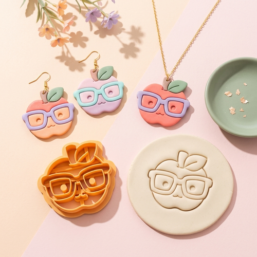 Apple with Glasses Polymer Clay Cutter | 25–45mm Back to School Earring Cutter | IrisCrafts7