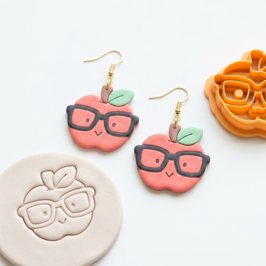 Apple with Glasses Polymer Clay Cutter | 25–45mm Back to School Earring Cutter | IrisCrafts7