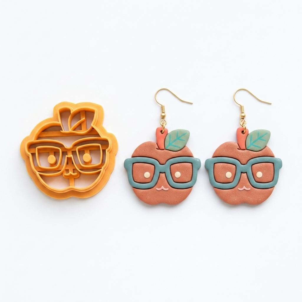 Apple with Glasses Polymer Clay Cutter | 25–45mm Back to School Earring Cutter | IrisCrafts7