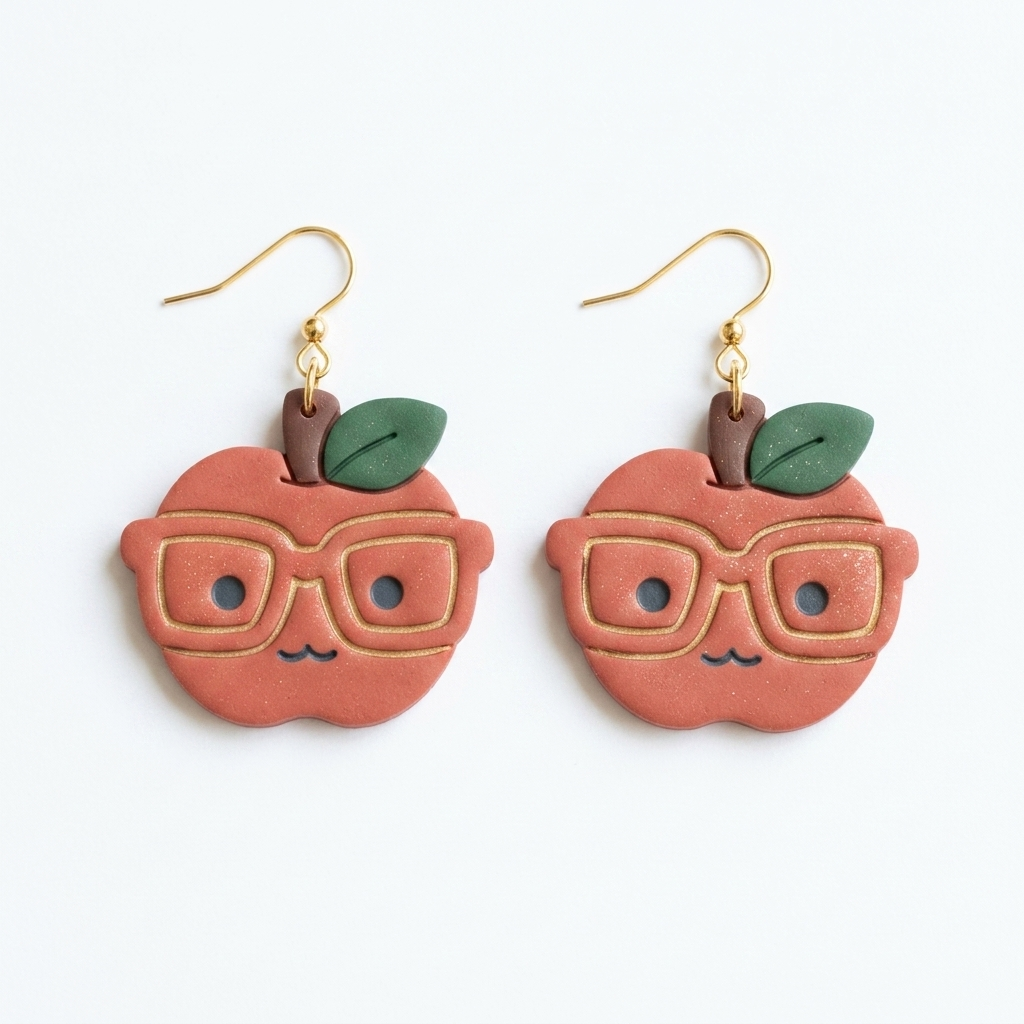 Apple with Glasses Polymer Clay Cutter | 25–45mm Back to School Earring Cutter | IrisCrafts7