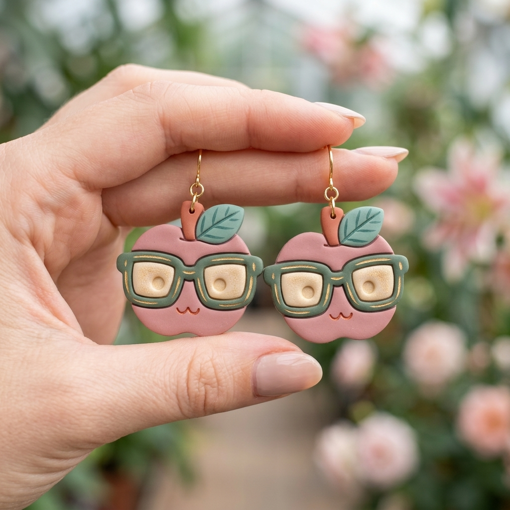Apple with Glasses Polymer Clay Cutter | 25–45mm Back to School Earring Cutter | IrisCrafts7