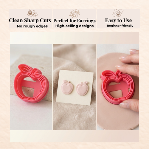 Apple with Leaf Polymer Clay Cutter | 25–45mm | Apple Leaf Shape Clay Cutter | Earring Jewellery Making Tool