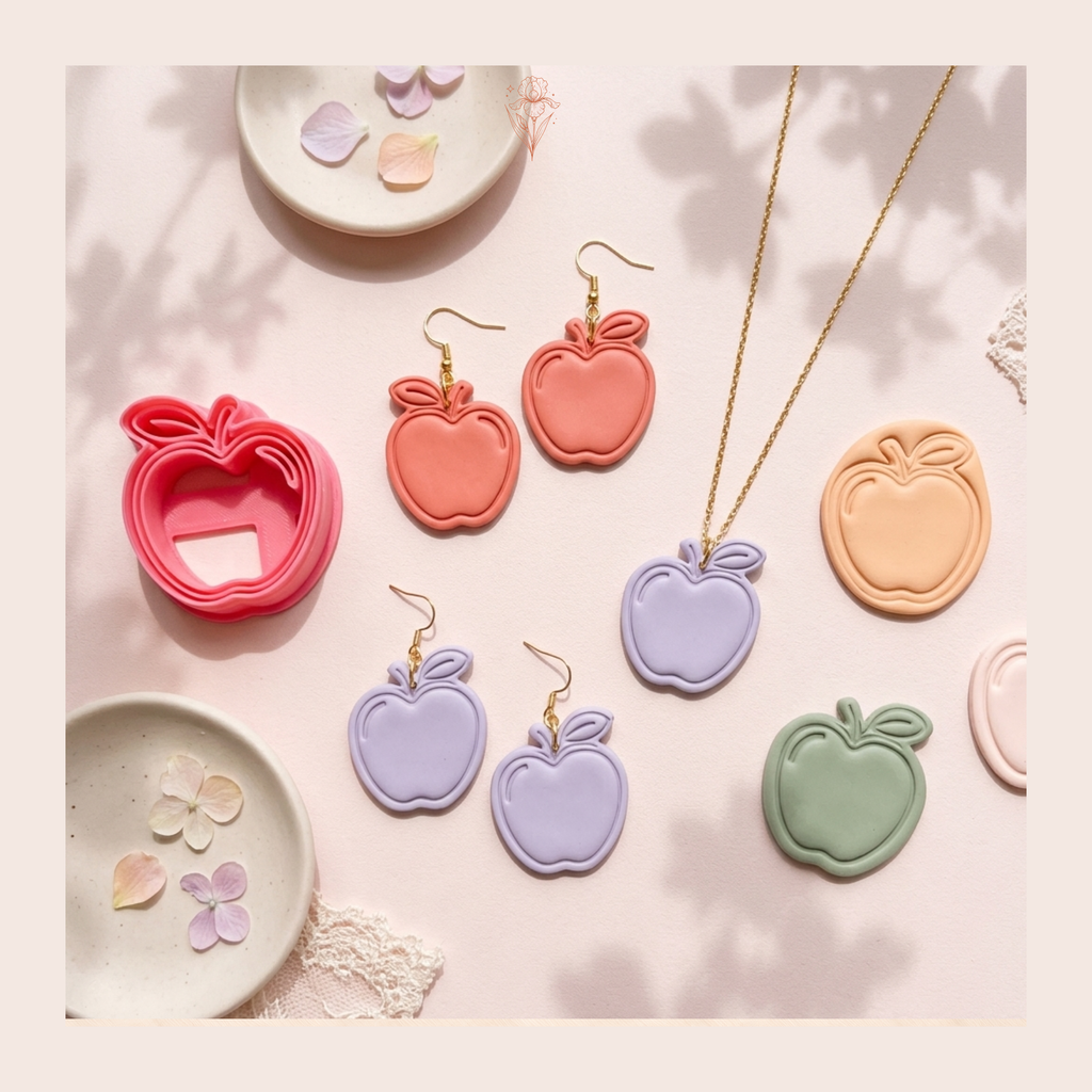Apple with Leaf Polymer Clay Cutter | 25–45mm | Apple Leaf Shape Clay Cutter | Earring Jewellery Making Tool