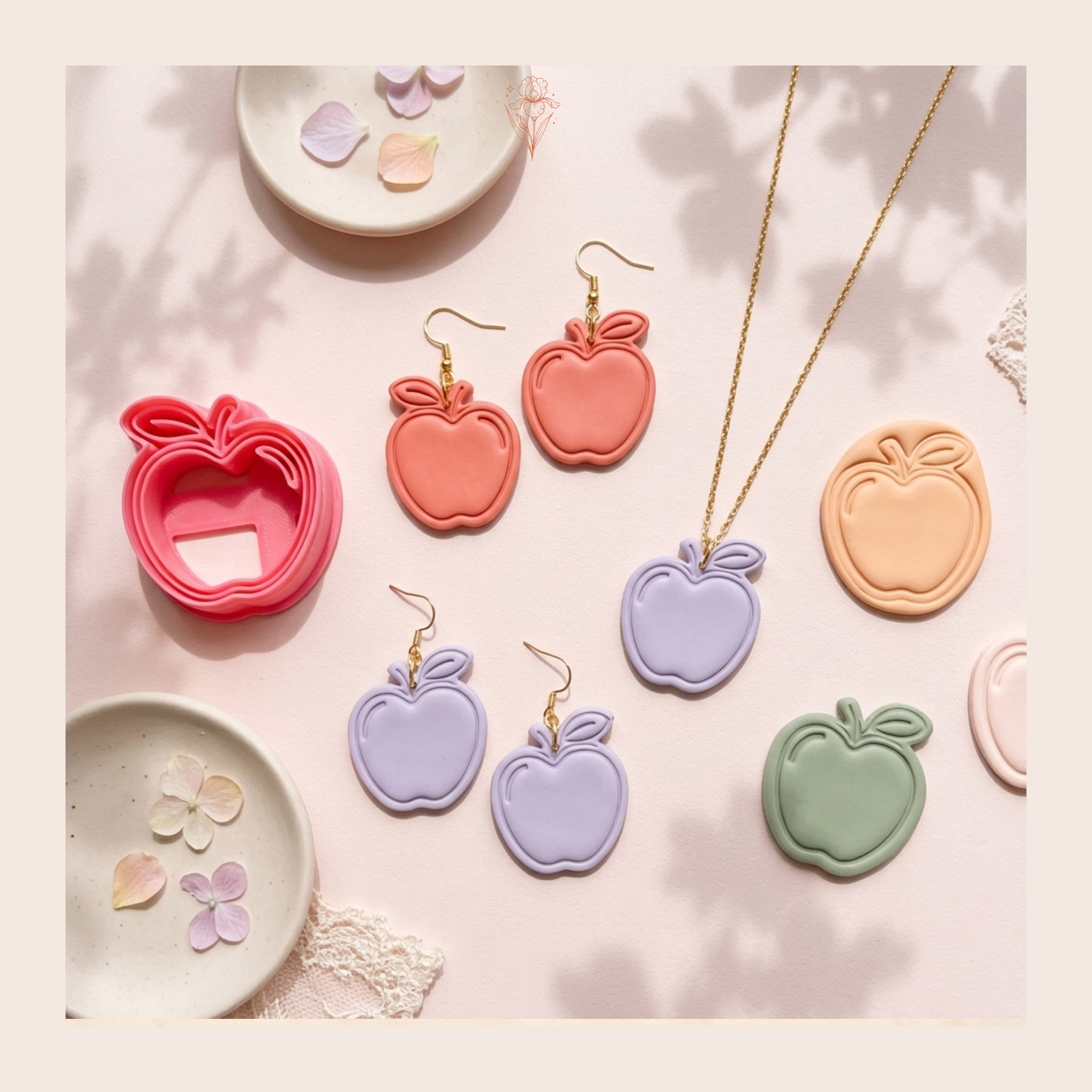 Apple with Leaf Polymer Clay Cutter | 25–45mm | Apple Leaf Shape Clay Cutter | Earring Jewellery Making Tool