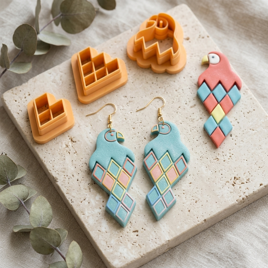 Ara Parrot Combo Polymer Clay Cutter Set of 3 | 30–50mm Tropical Bird Earring Cutter | IrisCrafts7