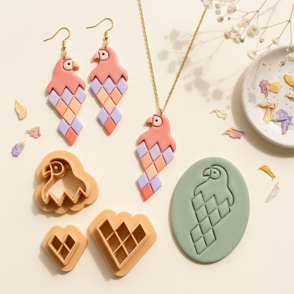 Ara Parrot Combo Polymer Clay Cutter Set of 3 | 30–50mm Tropical Bird Earring Cutter | IrisCrafts7