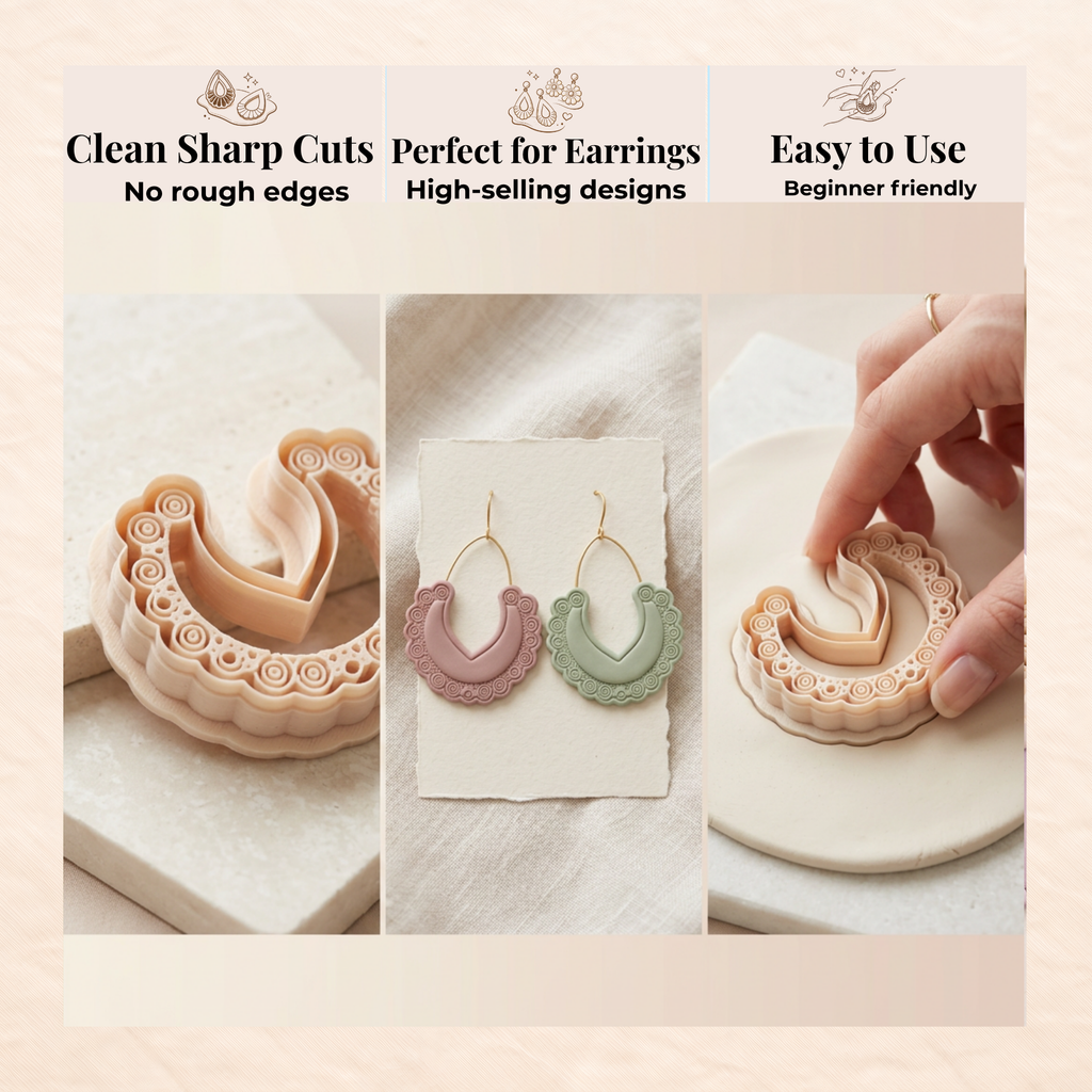 Arched Crescent Frame Polymer Clay Cutter 30-50mm | Boho Jewellery | IrisCrafts7