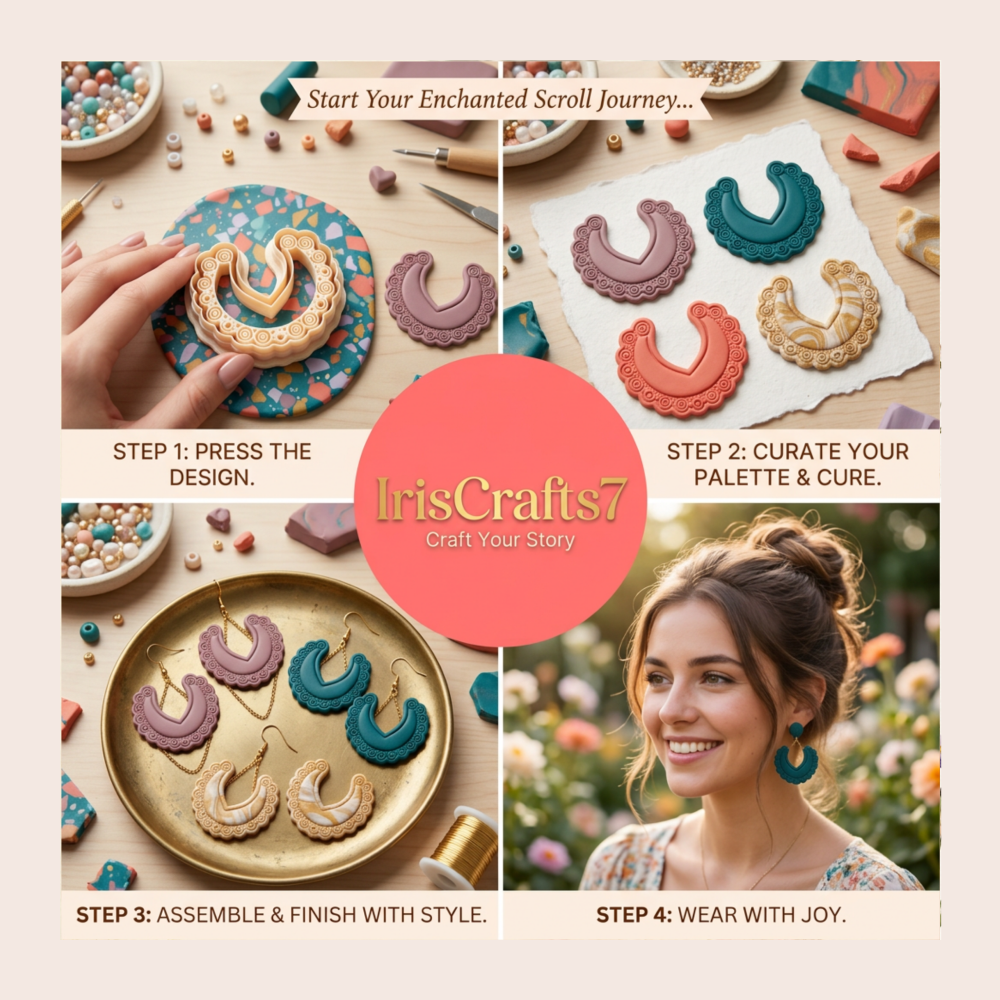 Arched Crescent Frame Polymer Clay Cutter 30-50mm | Boho Jewellery | IrisCrafts7