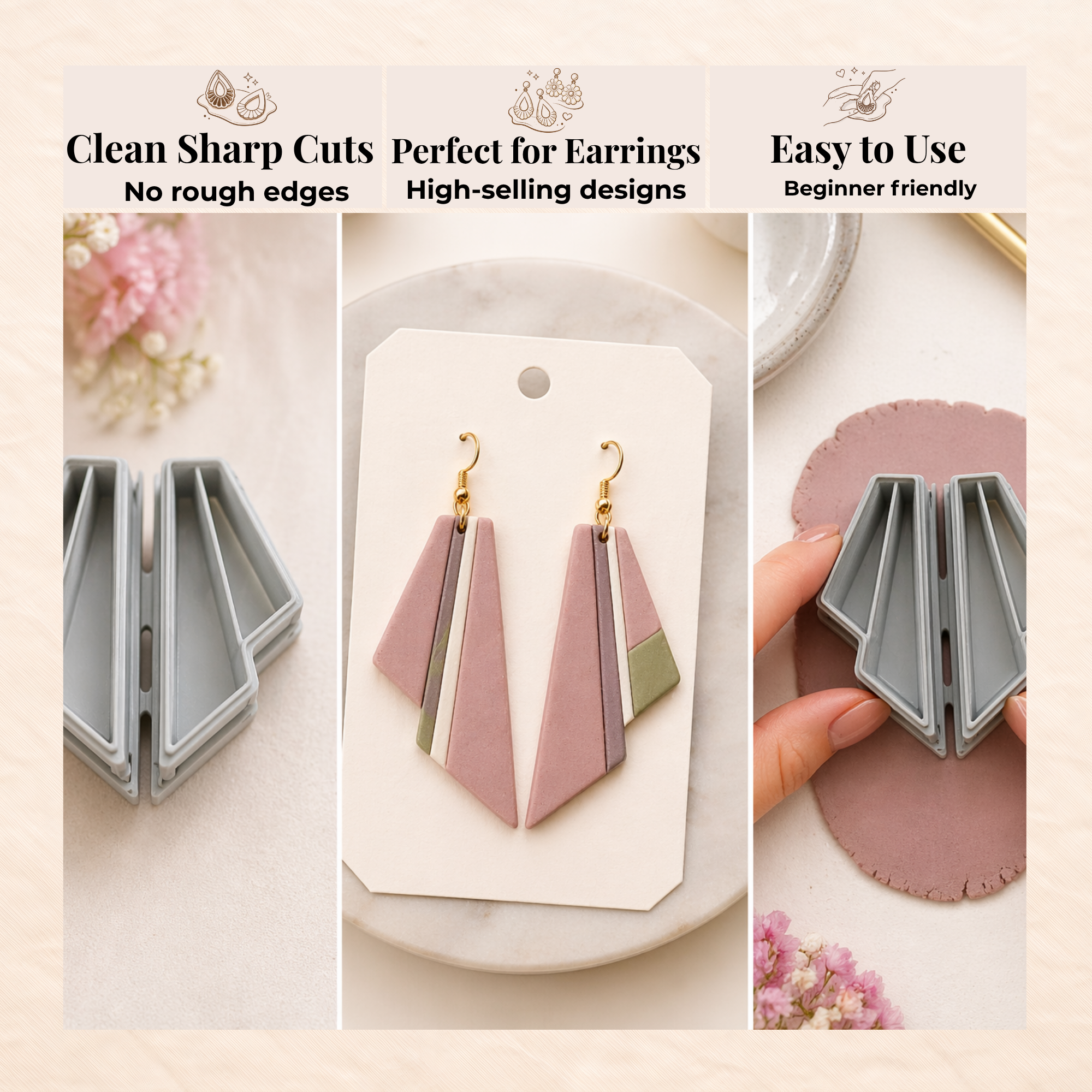Arhitec Earrings Mirror Set Polymer Clay Cutter | Art Deco Earring Cutter | IrisCrafts7
