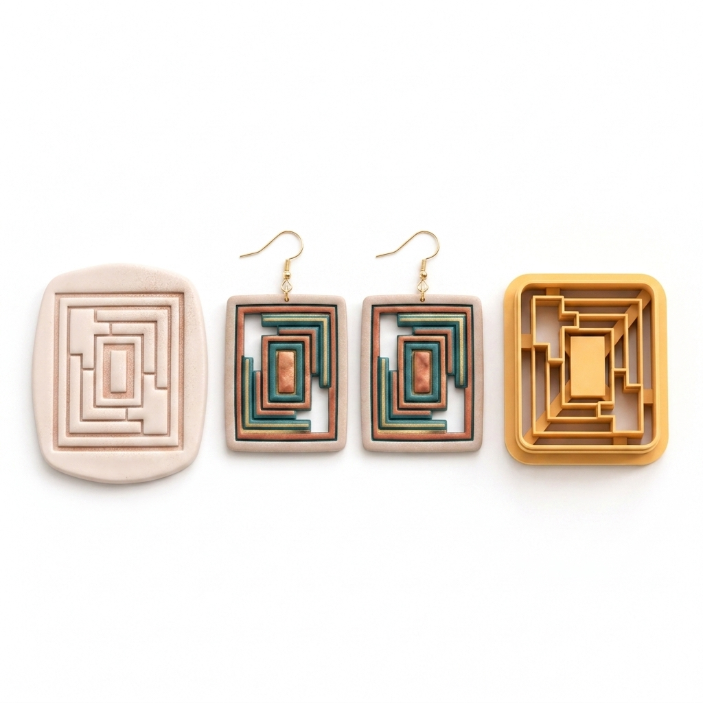 Architect Rectangle Polymer Clay Cutter Set of 2 | 30–50mm Geometric Earring Cutter | IrisCrafts7