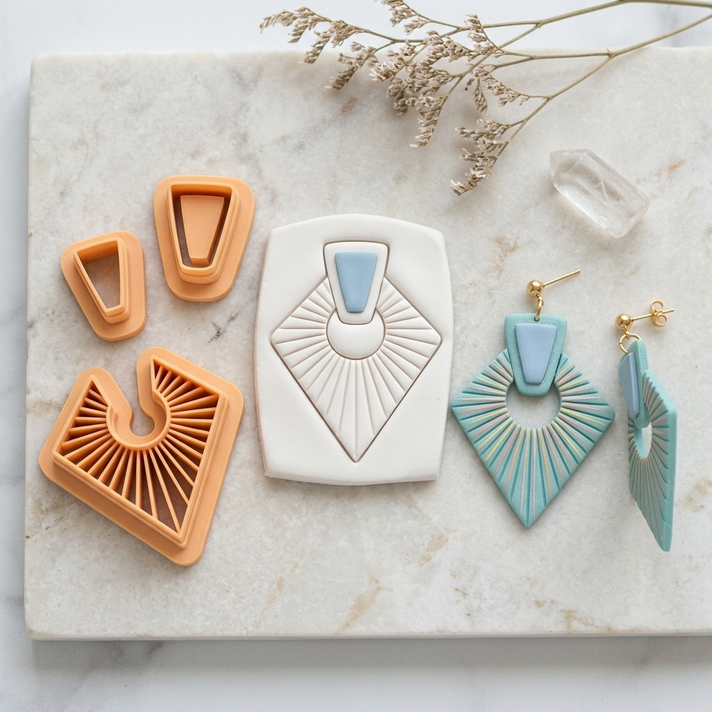 Art Deco Diamond Polymer Clay Cutter | 30–50mm Geometric Earring Cutter | IrisCrafts7