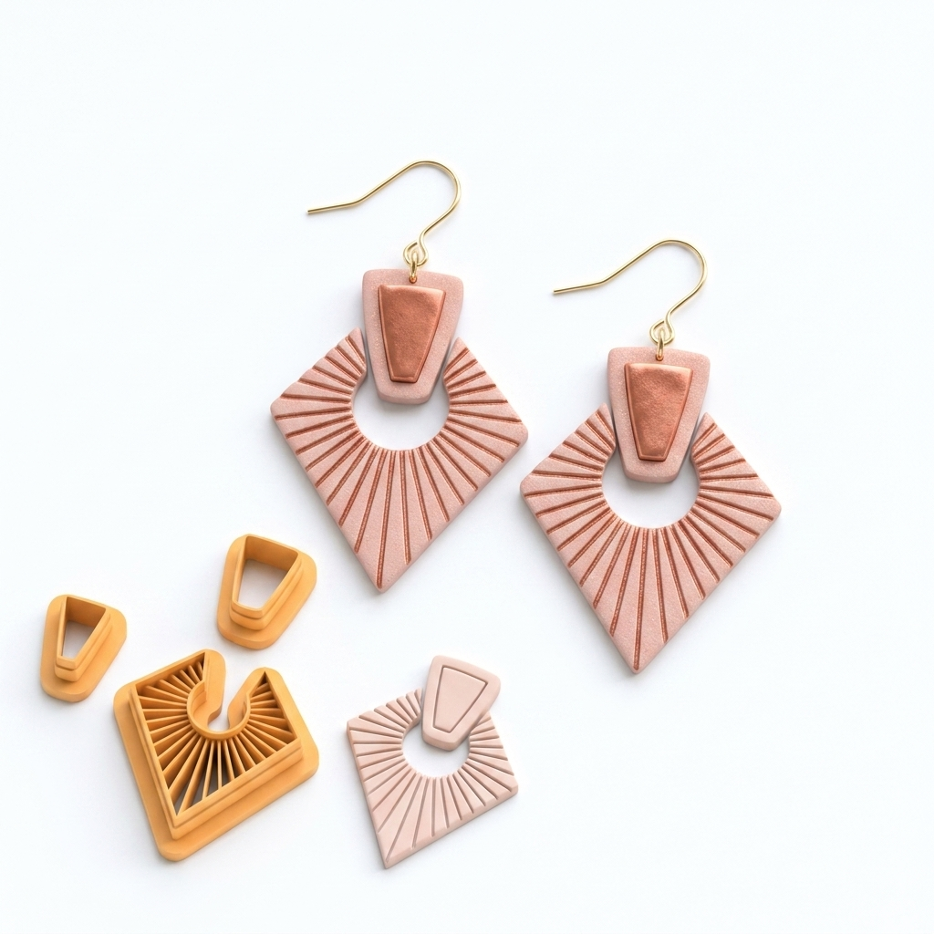 Art Deco Diamond Polymer Clay Cutter | 30–50mm Geometric Earring Cutter | IrisCrafts7