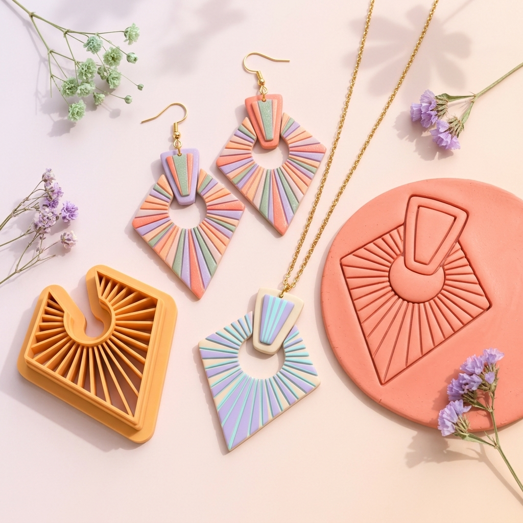 Art Deco Diamond Polymer Clay Cutter | 30–50mm Geometric Earring Cutter | IrisCrafts7