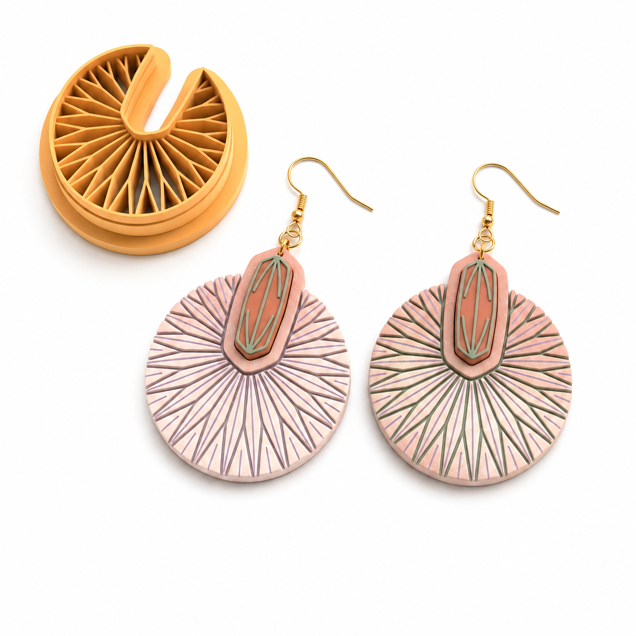 Art Deco Sun Polymer Clay Cutter | 30–50mm Geometric Earring Cutter | IrisCrafts7