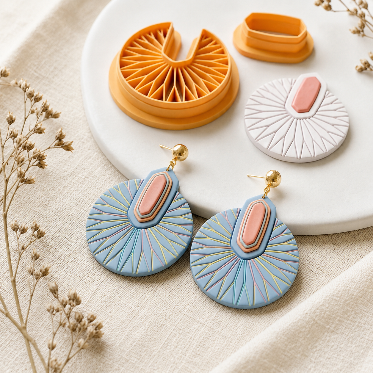Art Deco Sun Polymer Clay Cutter | 30–50mm Geometric Earring Cutter | IrisCrafts7