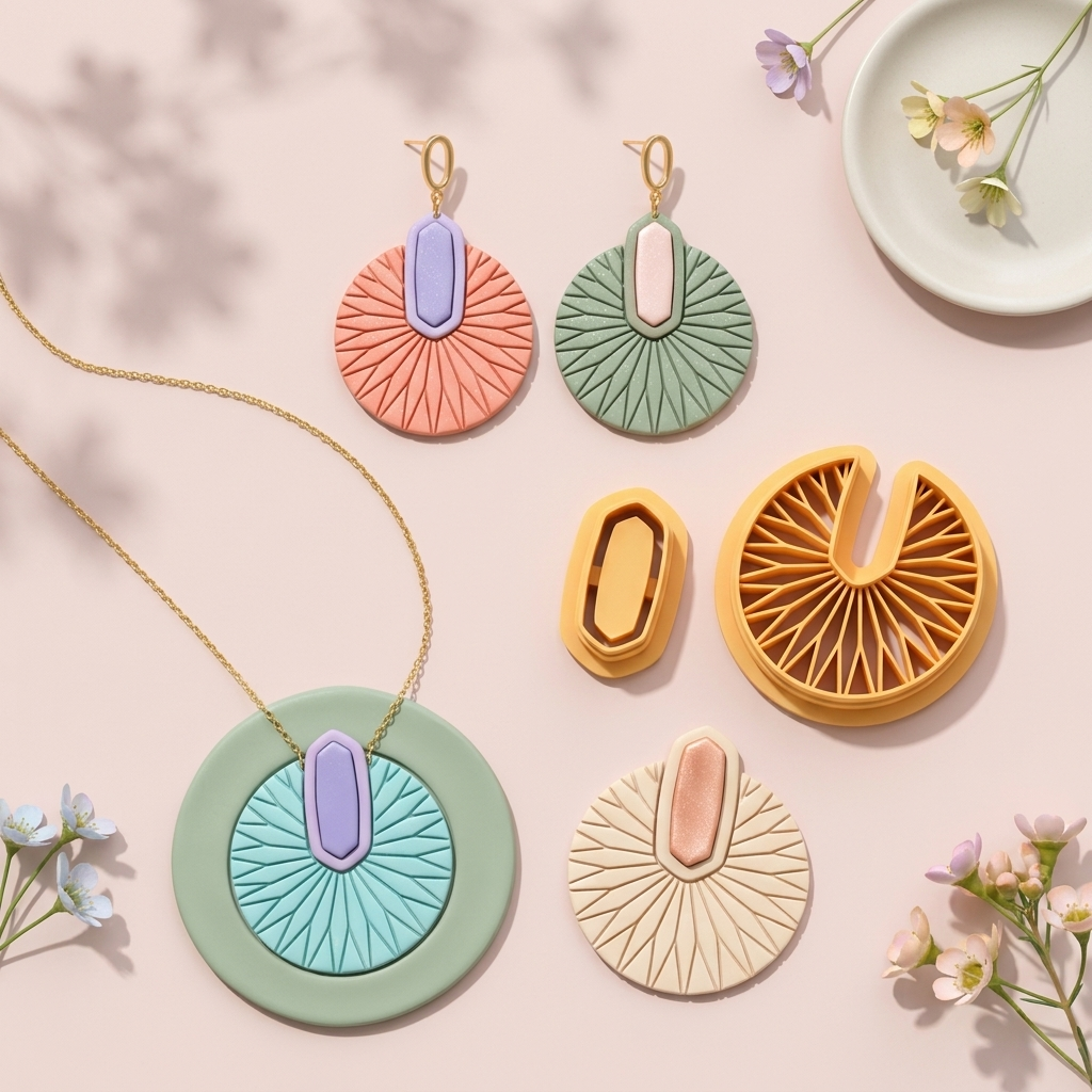 Art Deco Sun Polymer Clay Cutter | 30–50mm Geometric Earring Cutter | IrisCrafts7