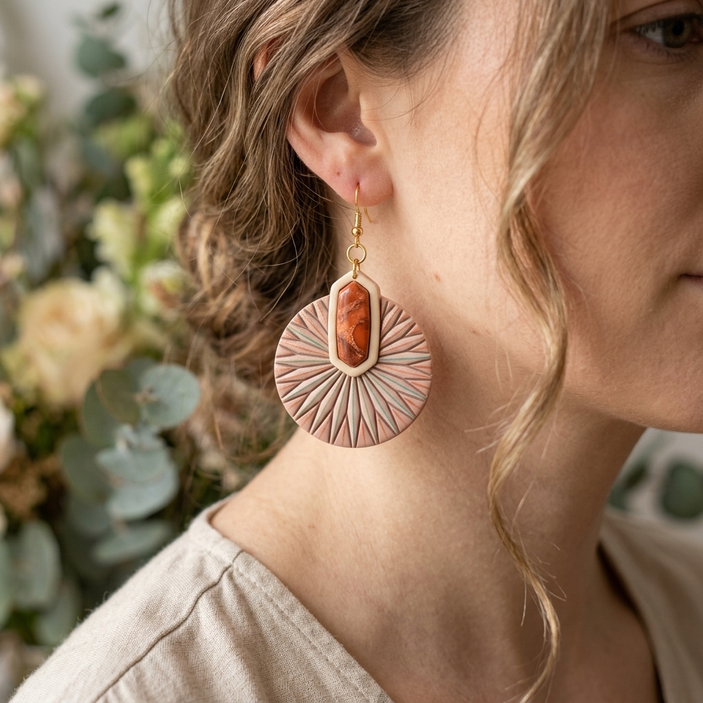 Art Deco Sun Polymer Clay Cutter | 30–50mm Geometric Earring Cutter | IrisCrafts7