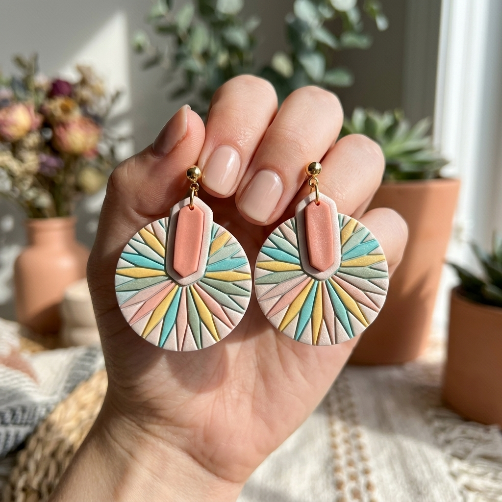 Art Deco Sun Polymer Clay Cutter | 30–50mm Geometric Earring Cutter | IrisCrafts7