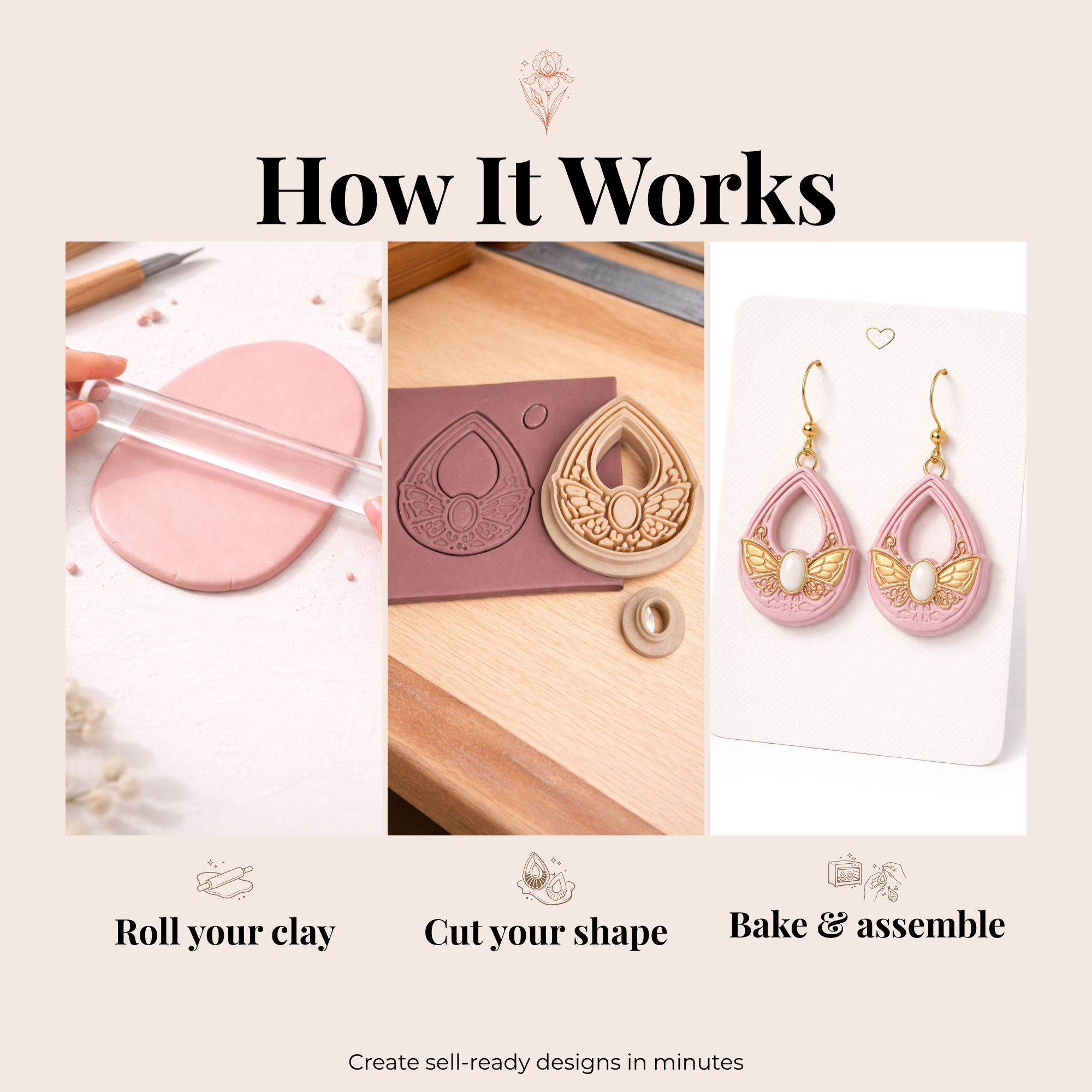 Art Nouveau Butterfly Frame Polymer Clay Cutter