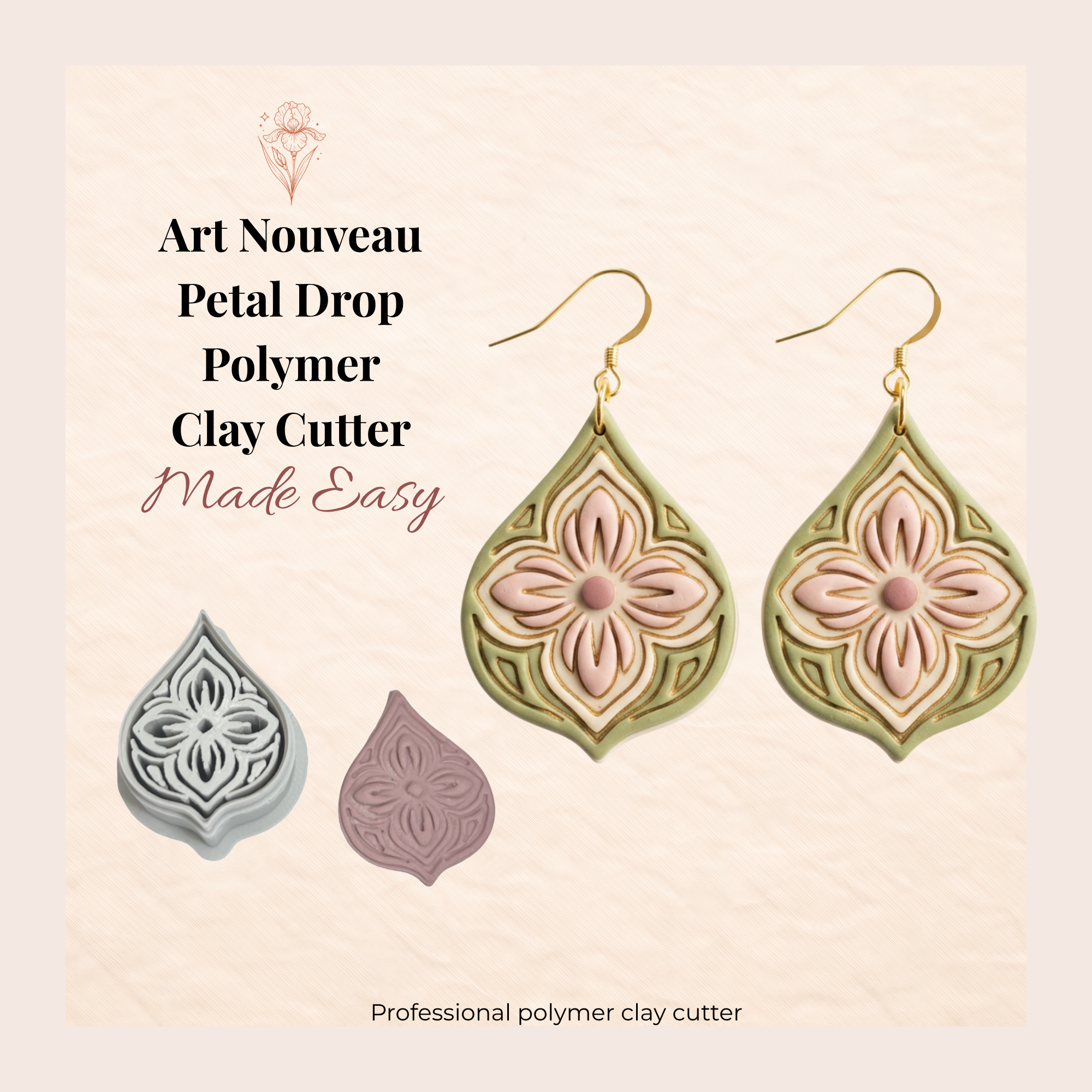 Art Nouveau Petal Drop Polymer Clay Cutter 30–50mm | Floral Earring Cutter | IrisCrafts7