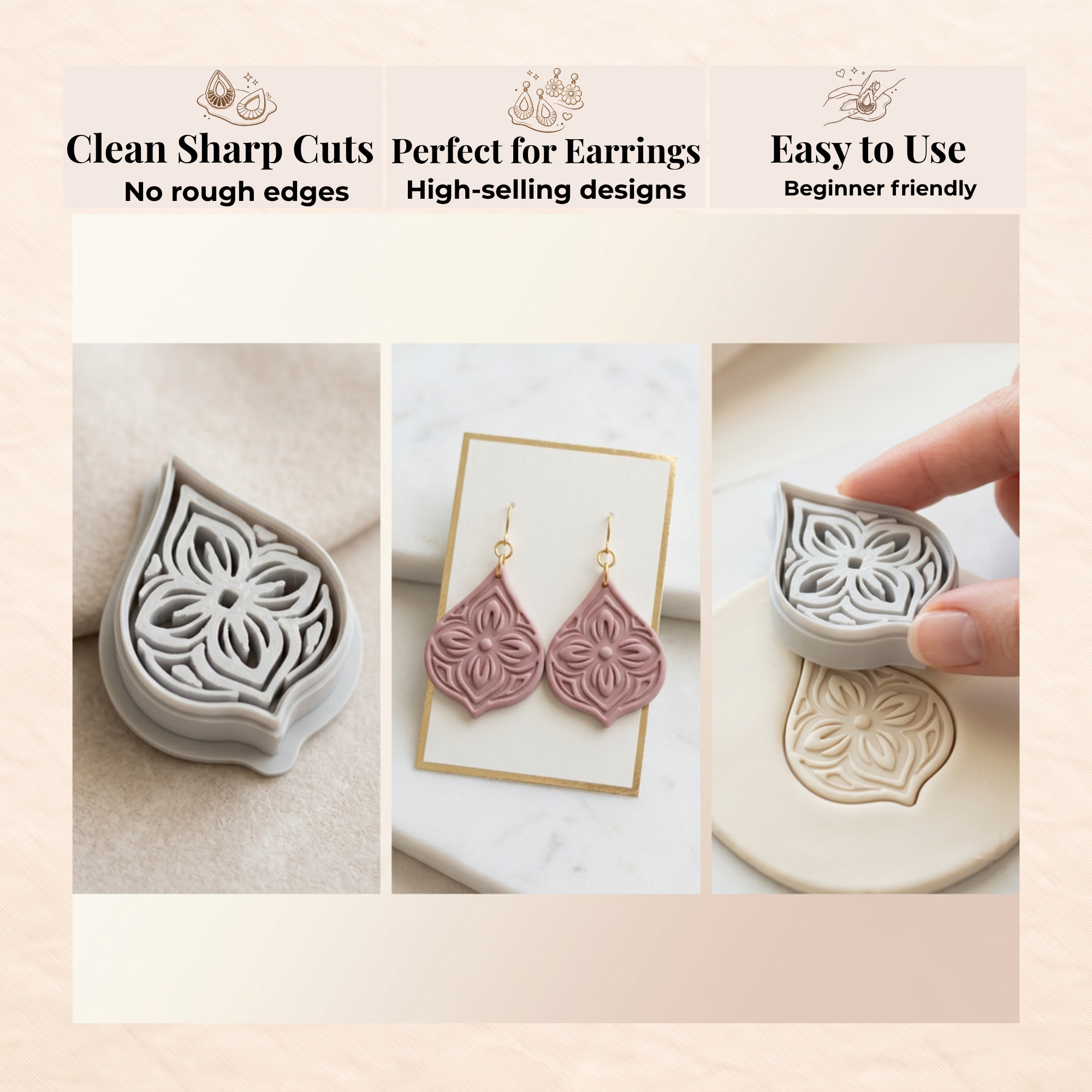 Art Nouveau Petal Drop Polymer Clay Cutter 30–50mm | Floral Earring Cutter | IrisCrafts7
