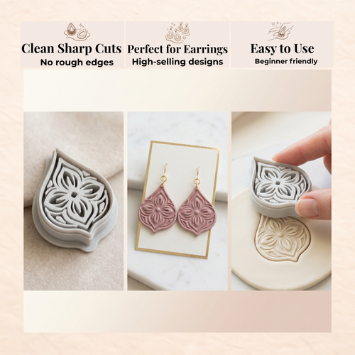 Art Nouveau Petal Drop Polymer Clay Cutter 30–50mm | Floral Earring Cutter | IrisCrafts7