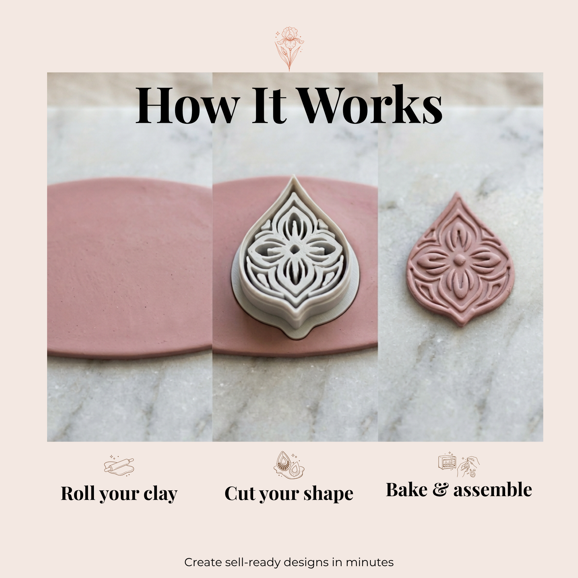 Art Nouveau Petal Drop Polymer Clay Cutter 30–50mm | Floral Earring Cutter | IrisCrafts7