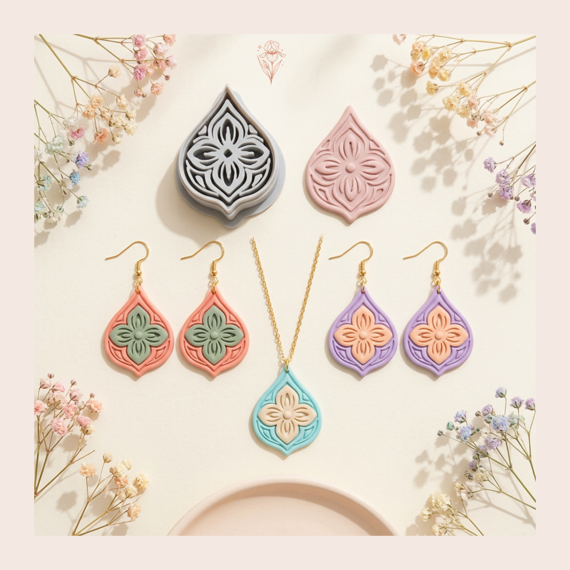 Art Nouveau Petal Drop Polymer Clay Cutter 30–50mm | Floral Earring Cutter | IrisCrafts7
