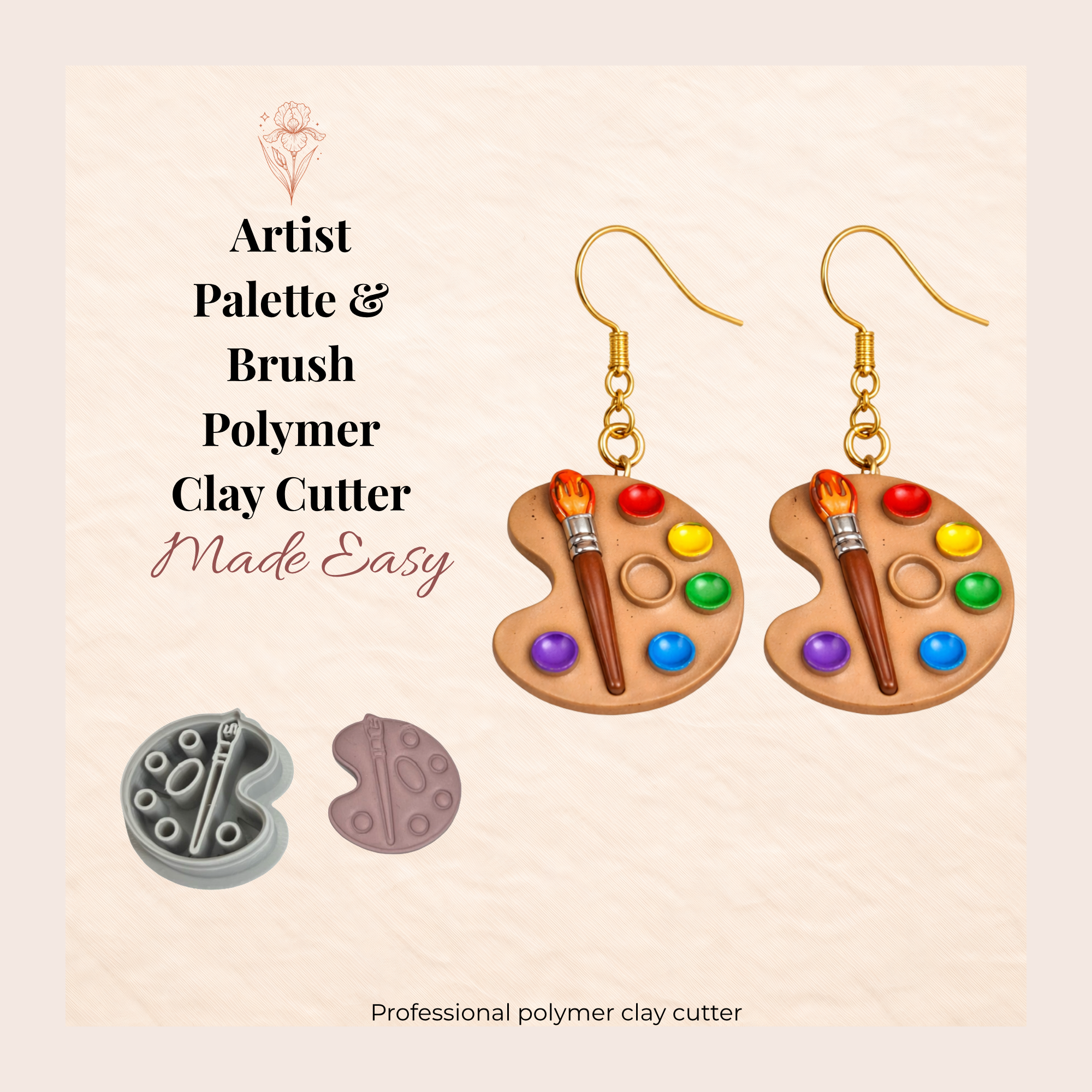 Artist Palette & Brush Polymer Clay Cutter 25-45mm | Fun Jewellery | IrisCrafts7