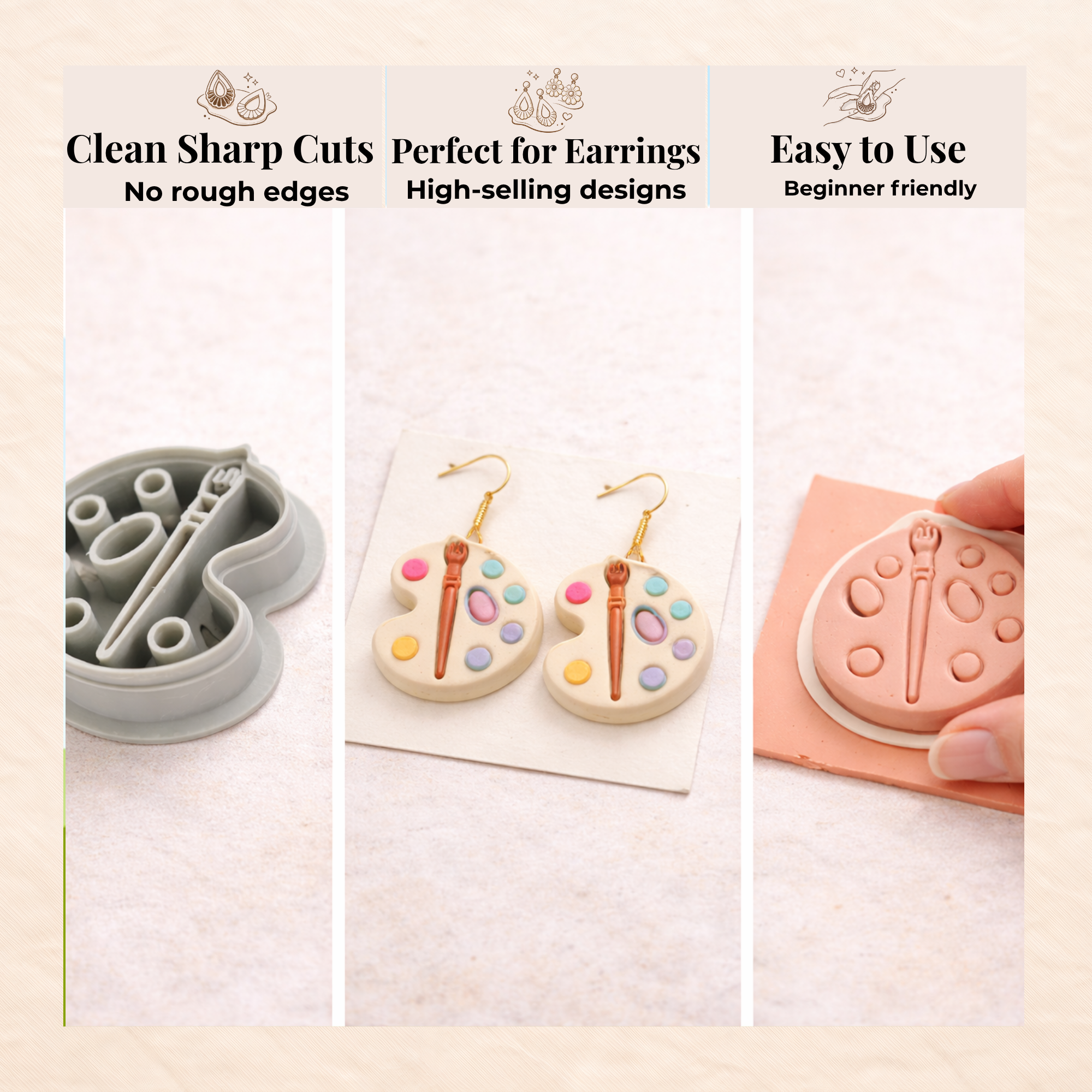 Artist Palette & Brush Polymer Clay Cutter 25-45mm | Fun Jewellery | IrisCrafts7