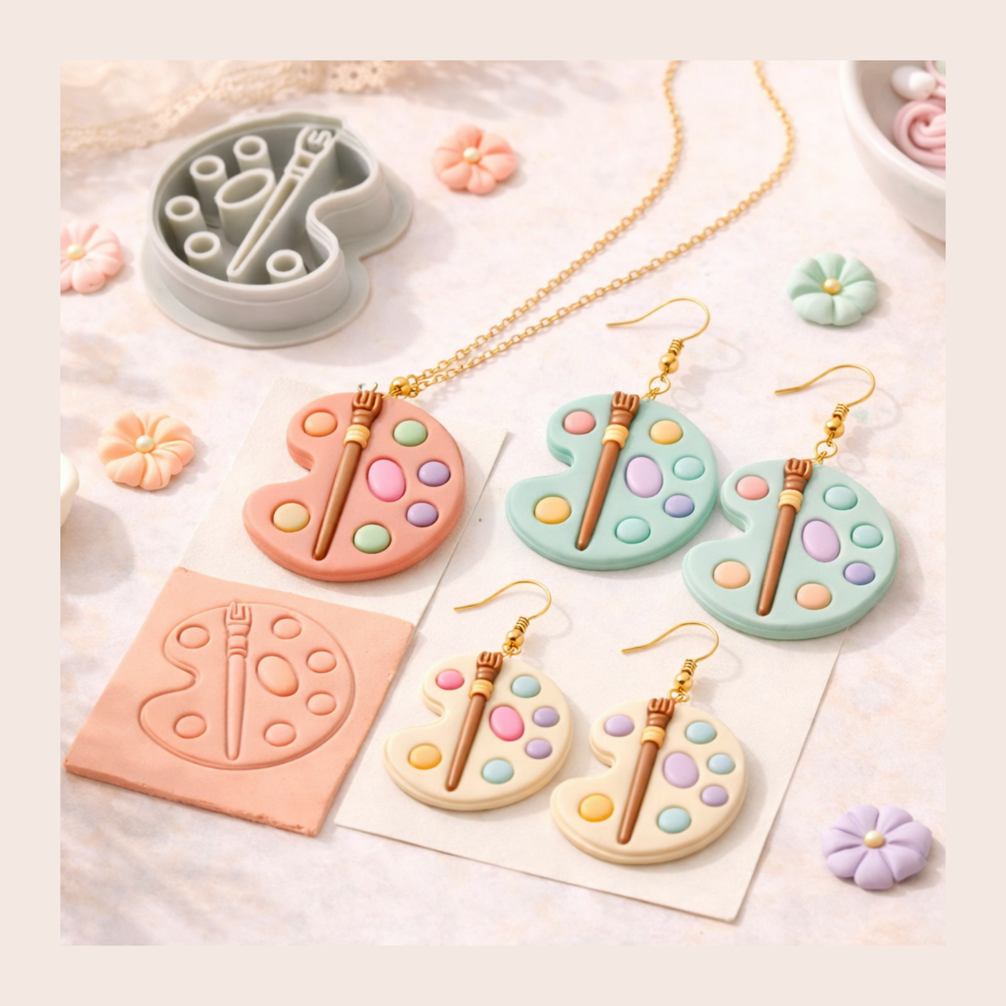 Artist Palette & Brush Polymer Clay Cutter 25-45mm | Fun Jewellery | IrisCrafts7
