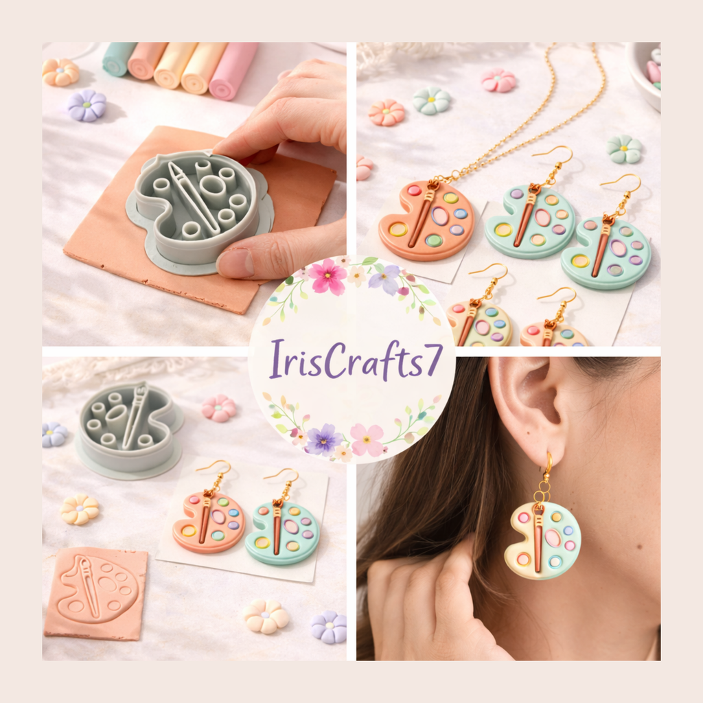 Artist Palette & Brush Polymer Clay Cutter 25-45mm | Fun Jewellery | IrisCrafts7