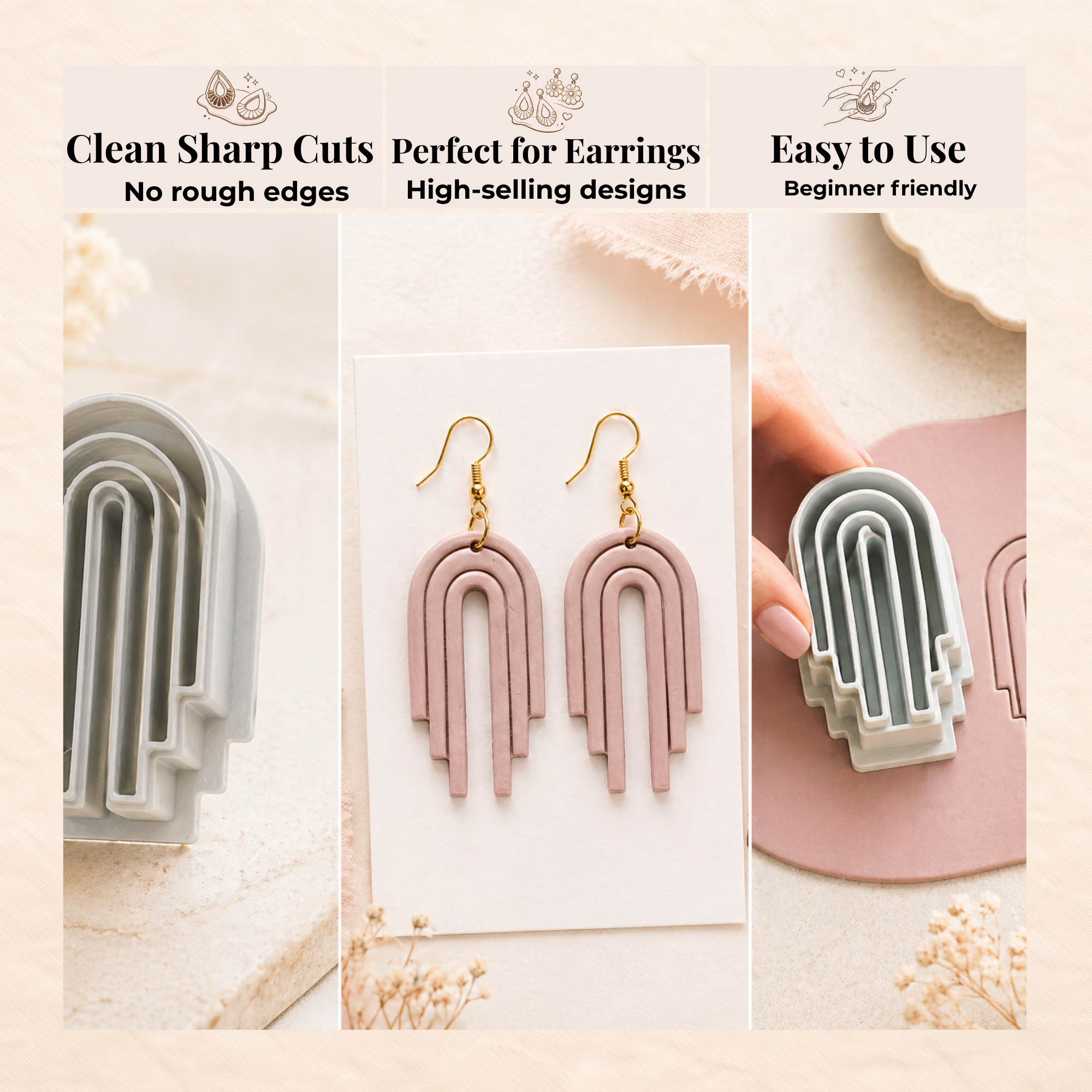 Asymmetric Arch Polymer Clay Cutter 35–50mm | Modern Earring Cutter | IrisCrafts7