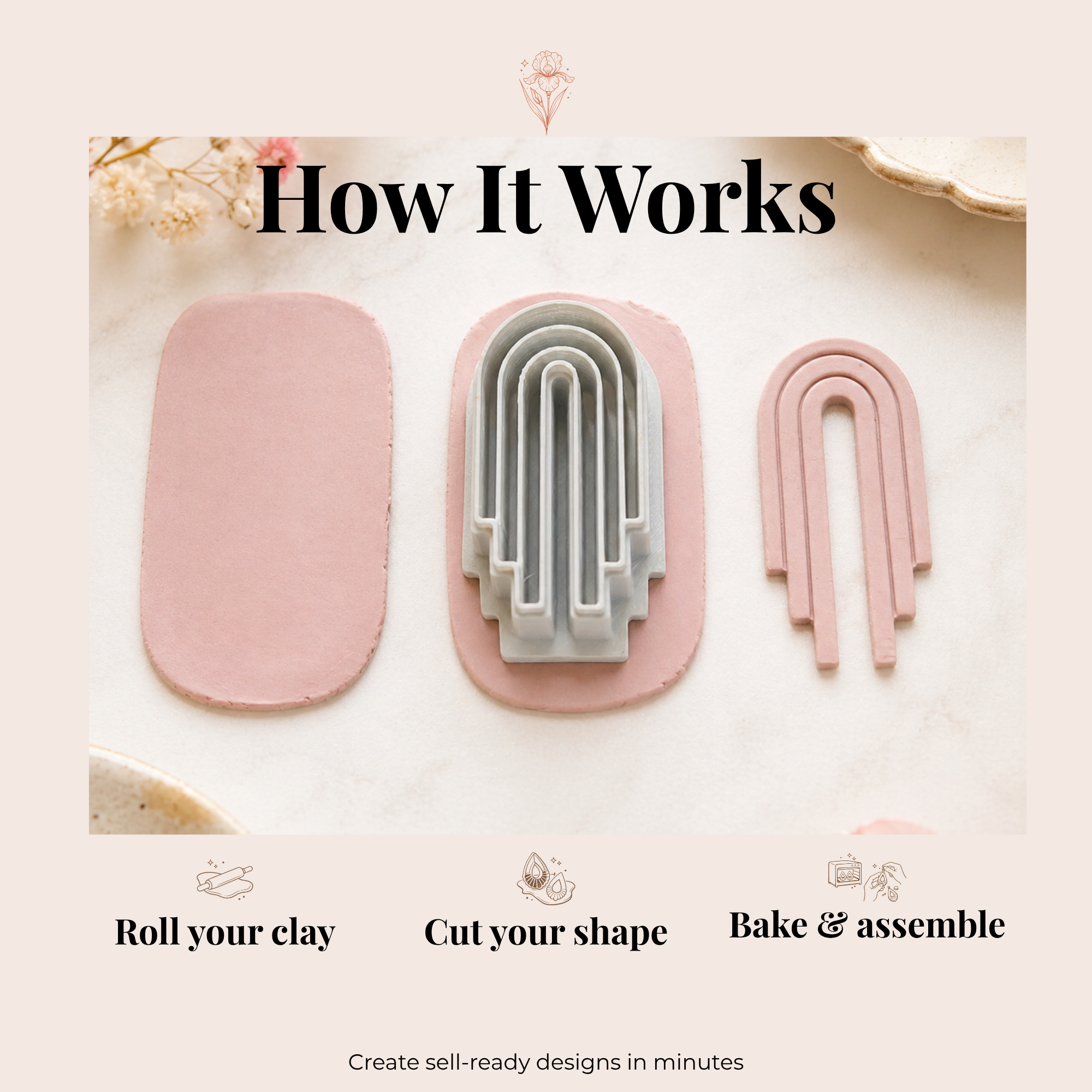 Asymmetric Arch Polymer Clay Cutter 35–50mm | Modern Earring Cutter | IrisCrafts7
