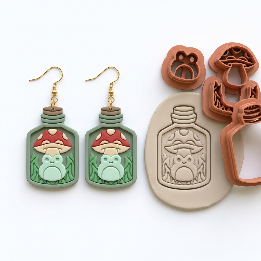 Autumn Glade in a Flask Set of 4 Polymer Clay Cutters | 30–50mm | Autumn Flask Clay Cutter Set | Earring Jewellery Making Tool