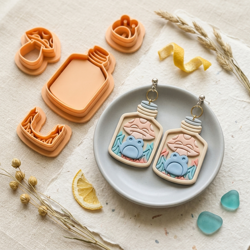 Autumn Glade in a Flask Set of 4 Polymer Clay Cutters | 30–50mm | Autumn Flask Clay Cutter Set | Earring Jewellery Making Tool